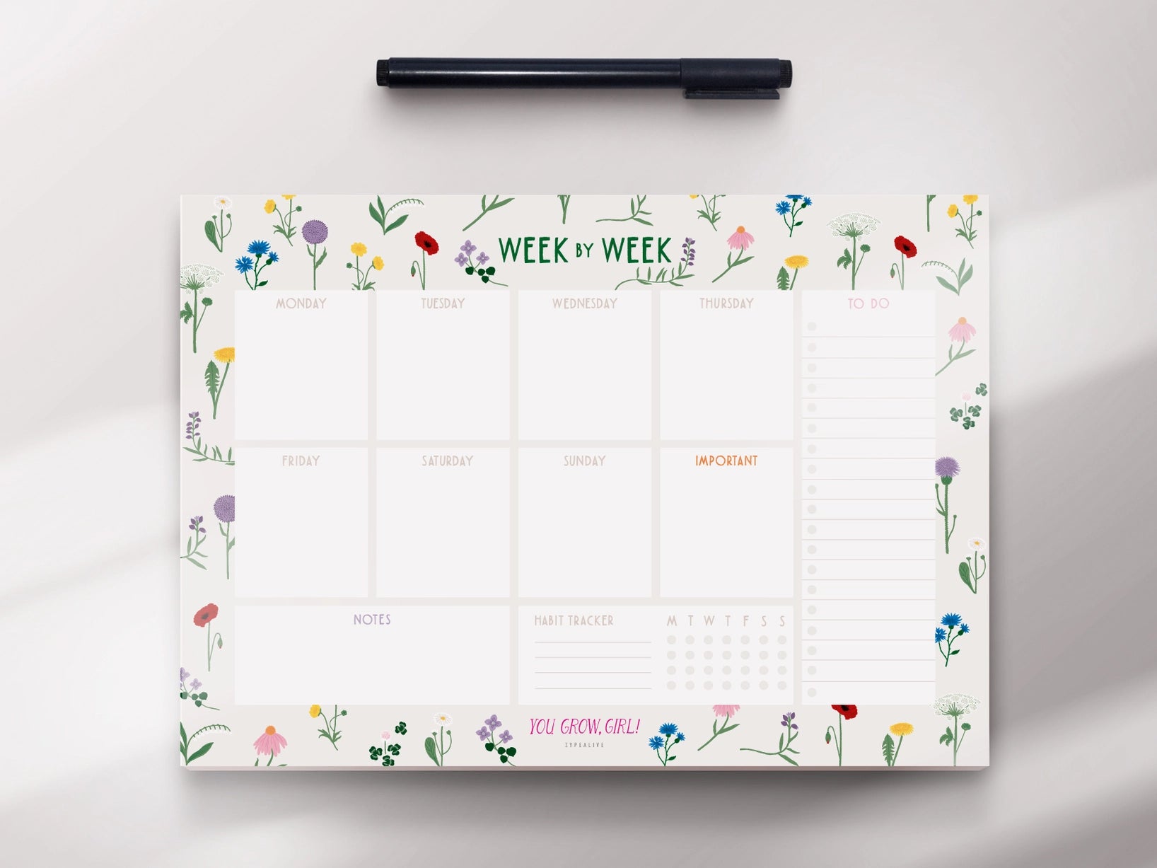 Semainier A4 fleuri – You Grow Girl