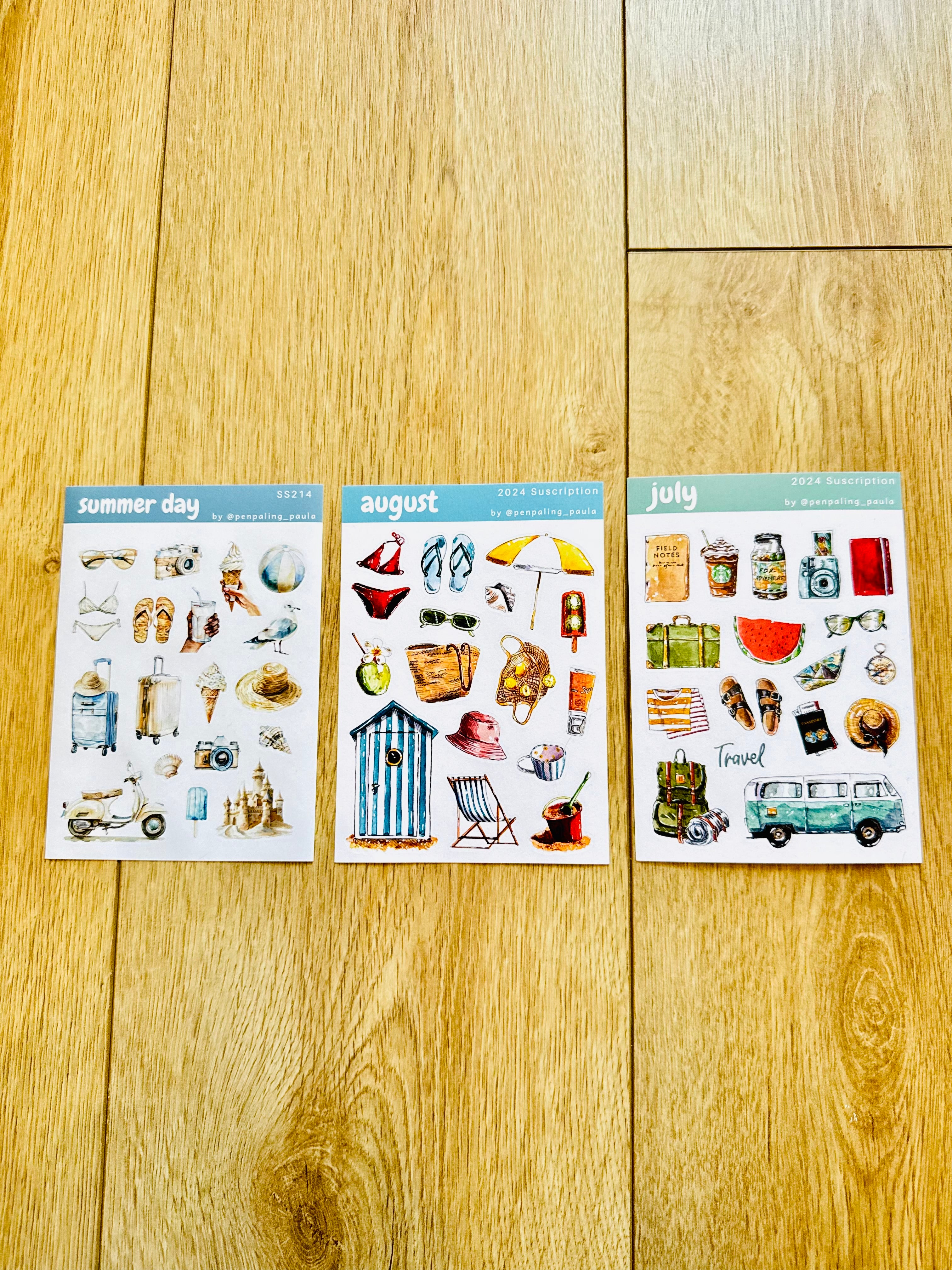 Lot de 3 planches de stickers A6 - Été