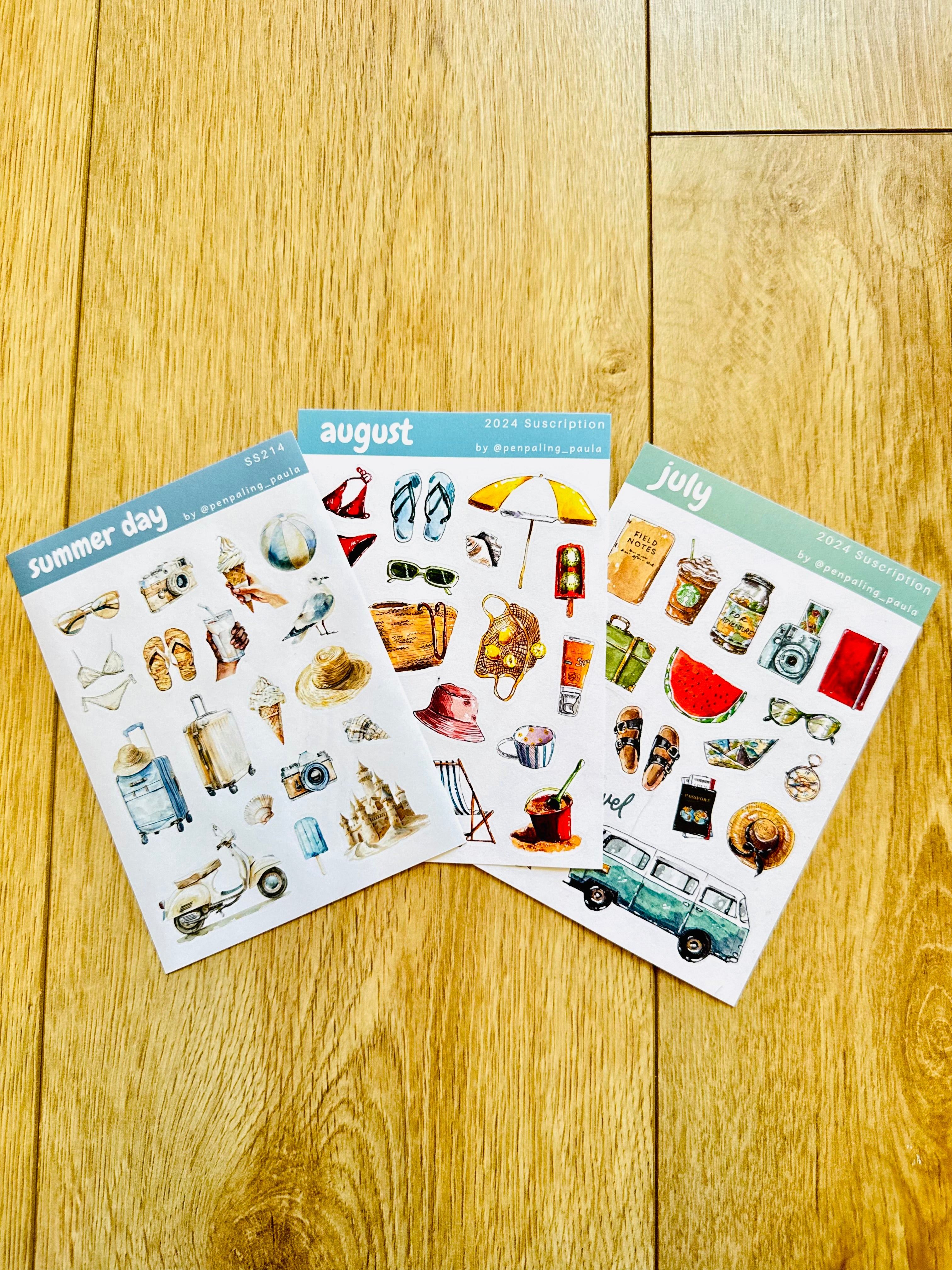 Lot de 3 planches de stickers A6 - Été