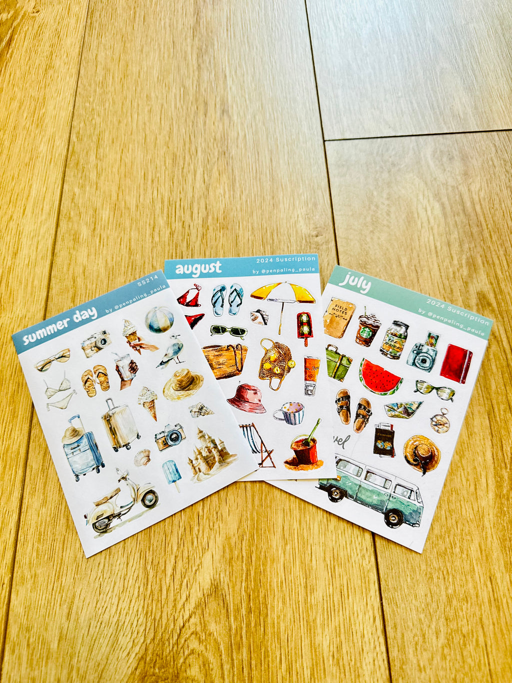 Lot de 3 planches de stickers A6 - Été